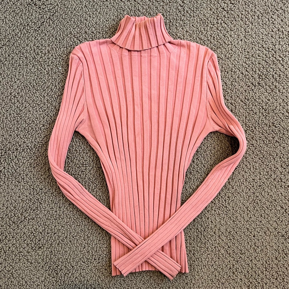Vintage Bebe pink long sleeve silk turtleneck top size Medium